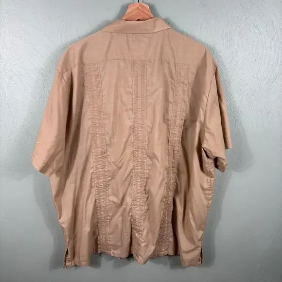 Haband Guayabera Men XL Brown Full Zip Floral Embroider Tropical Caribbean Shirt - Picture 2 of 7